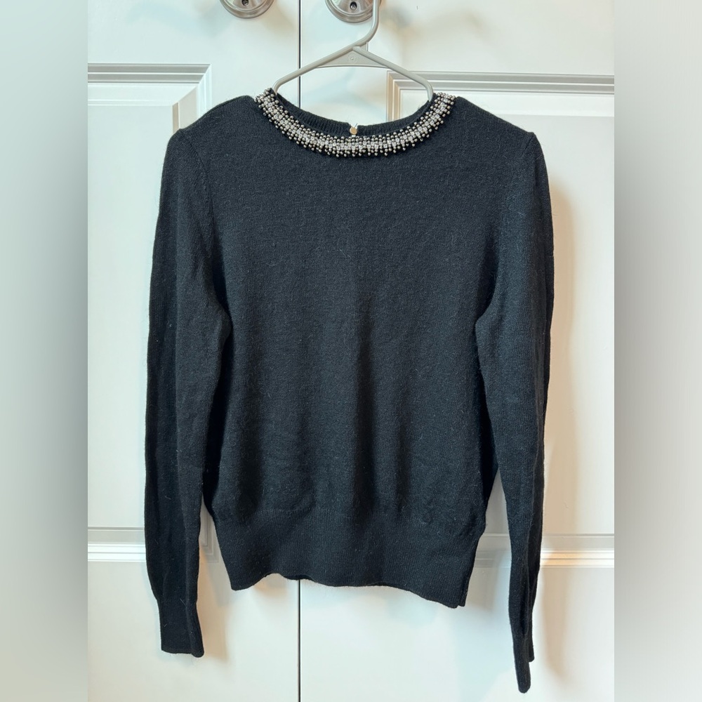 H&M Black Wool Beaded Collar Sweater Knit Alpaca Rhinestone Cropped